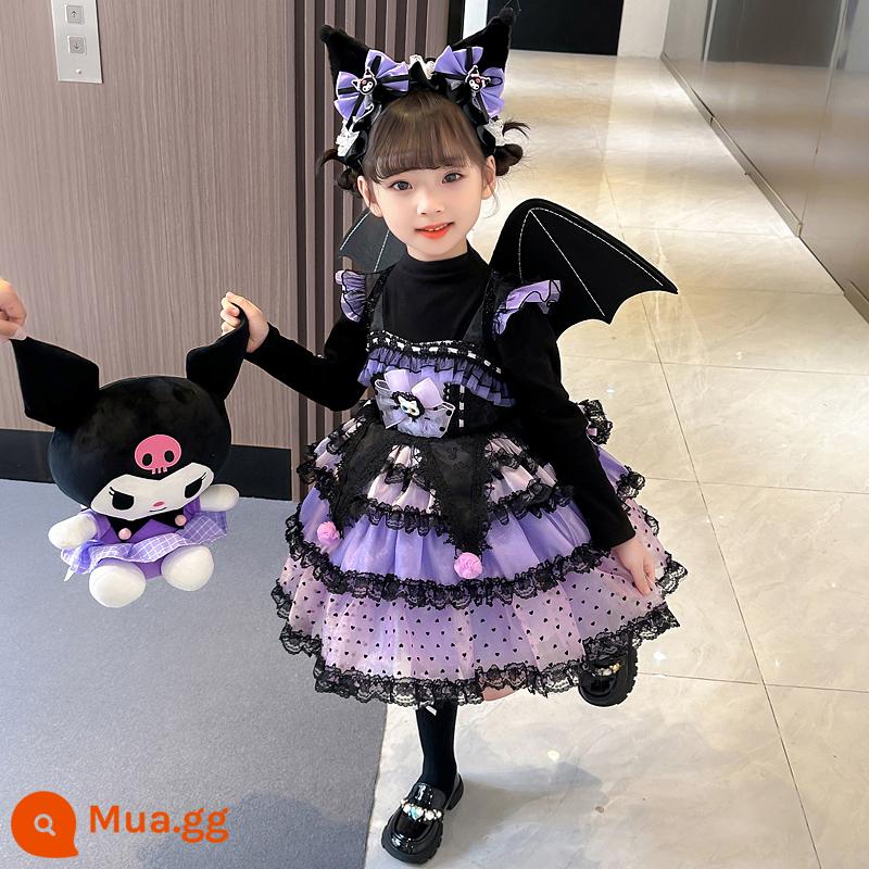 Kuromi Quần Áo Bé Gái Halloween Quần Áo Trẻ Em Áo lolita Váy Công Chúa Sinh Nhật Váy Thu Đông - Áo len váy treo TGW + phụ kiện tóc + búp bê