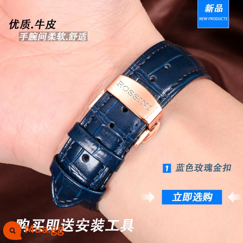 Rosini Strands của đàn ông da và phụ nữ gốc Buckle Buckle Blue 21mm Chuỗi da 616725/8633/5715 - LXN [Xanh] Da thật [Vàng hồng] Khóa bướm