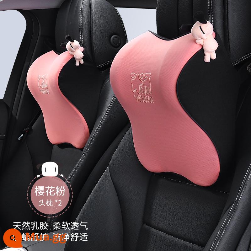 Xe Yêu Nhà Xe Gối Đệm Cao Su Lót Ghế Ô Tô Gối Cổ Cao Cấp Eo Lưng Gối Ô Tô - Sakura Pink - Cặp tựa đầu [90% mủ cao su thiên nhiên, kháng khuẩn, đàn hồi nhanh]