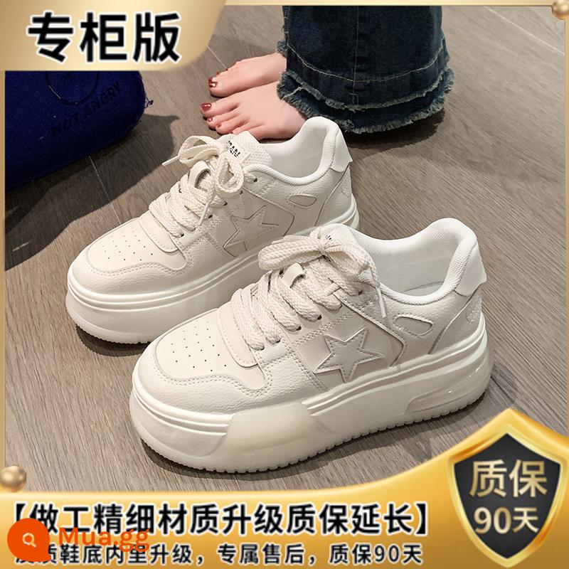 Đế Dày Nhỏ Giày Sneaker Da Nữ Mùa Xuân 2023 Mới Thường Tăng Chiều Cao Nổ Mẫu Giày Đế Tất Cả Trận Đấu giày Nữ - Màu trắng nhạt [phiên bản truy cập]