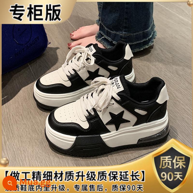 Đế Dày Nhỏ Giày Sneaker Da Nữ Mùa Xuân 2023 Mới Thường Tăng Chiều Cao Nổ Mẫu Giày Đế Tất Cả Trận Đấu giày Nữ - Đen [phiên bản truy cập]