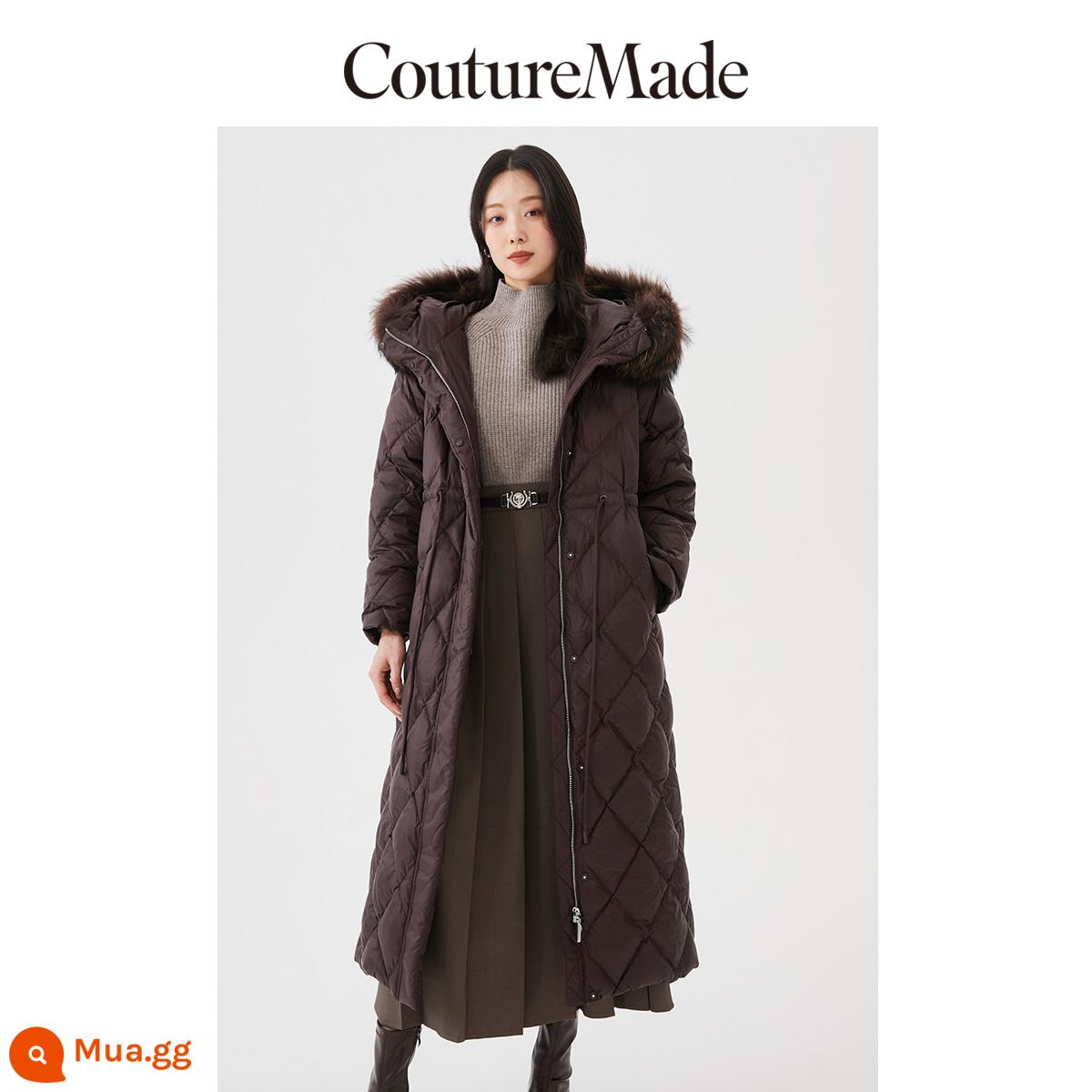 Couture Made Down Jacket 2023 Early Spring New 90% Lông ngỗng màu trắng Cổ áo có mũ trùm đầu Đi lại đơn giản▲ - E15 màu nâu xút