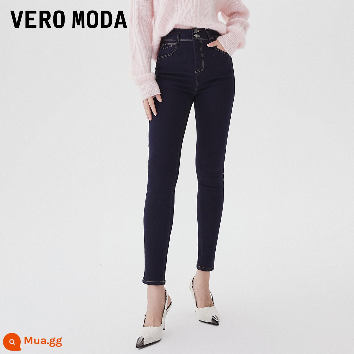 Quần jean nữ Vero Moda mùa thu đông 2022 mới dáng ôm màu đen thiết kế đơn giản quần lưng cao - J3E Xanh Denim Đậm