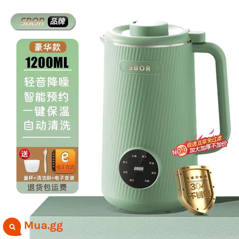 Máy làm sữa đậu nành SBOR của Đức hộ gia đình hoàn toàn tự động ánh sáng âm thanh nhỏ mini đa năng máy phá tường mới không cần nấu và không lọc - Matcha green-1200mL [lót inox] 2-4 người