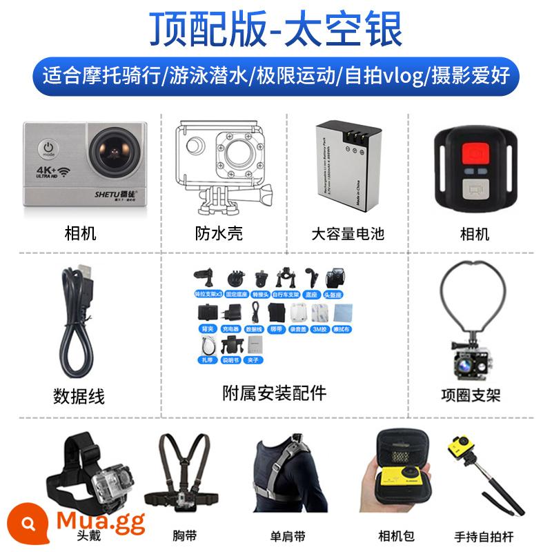 Máy ghi hình lái xe máy X6S chụp ảnh toàn cảnh 360 camera lặn thể thao camera gắn trên đầu - Phiên bản hàng đầu-không gian bạc