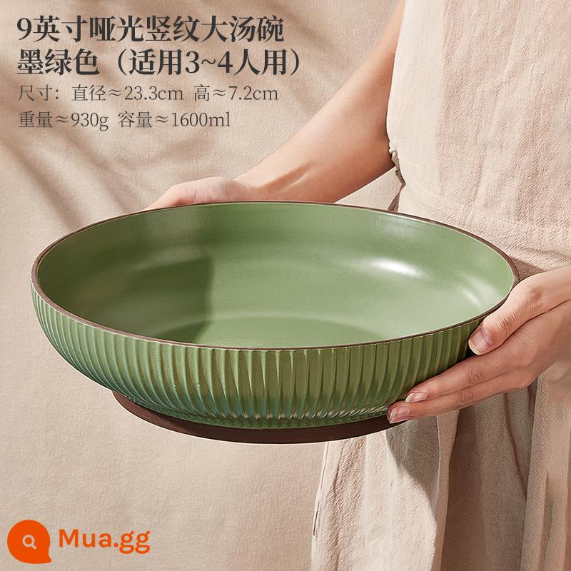 Bát cá dưa cải cực lớn 2022 mới 12 inch bát canh hộ gia đình cá luộc lát bát sứ - Chậu lớn sọc dọc mờ 9 inch màu xanh đậm (thích hợp cho 3 đến 4 người)