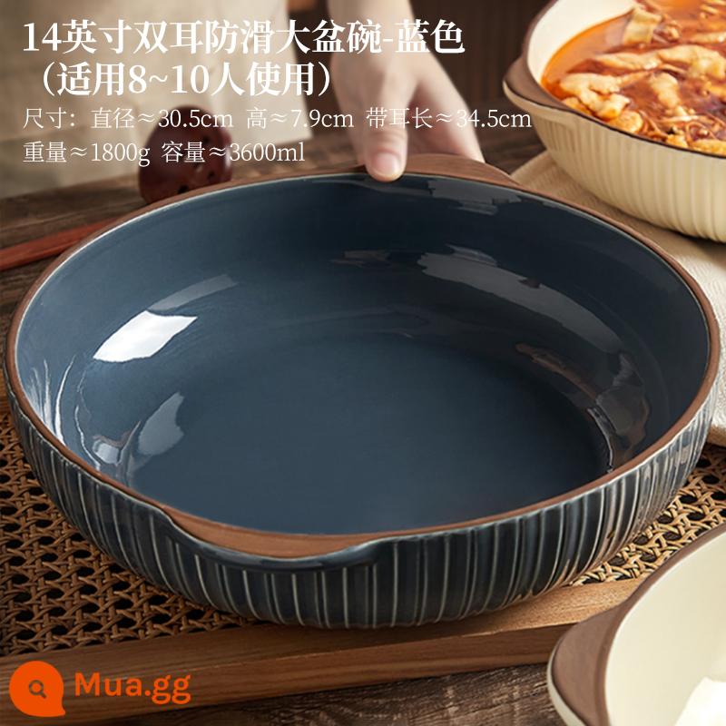 Bát cá dưa cải cực lớn 2022 mới 12 inch bát canh hộ gia đình cá luộc lát bát sứ - Chậu đôi lớn 14 inch màu xanh dương (thích hợp cho 8-10 người)