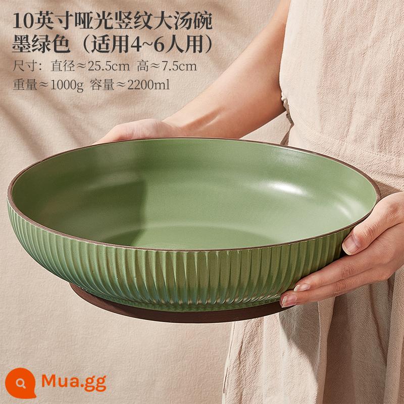 Bát cá dưa cải cực lớn 2022 mới 12 inch bát canh hộ gia đình cá luộc lát bát sứ - Chậu lớn sọc dọc mờ 10 inch màu xanh đậm (thích hợp cho 4 đến 6 người)