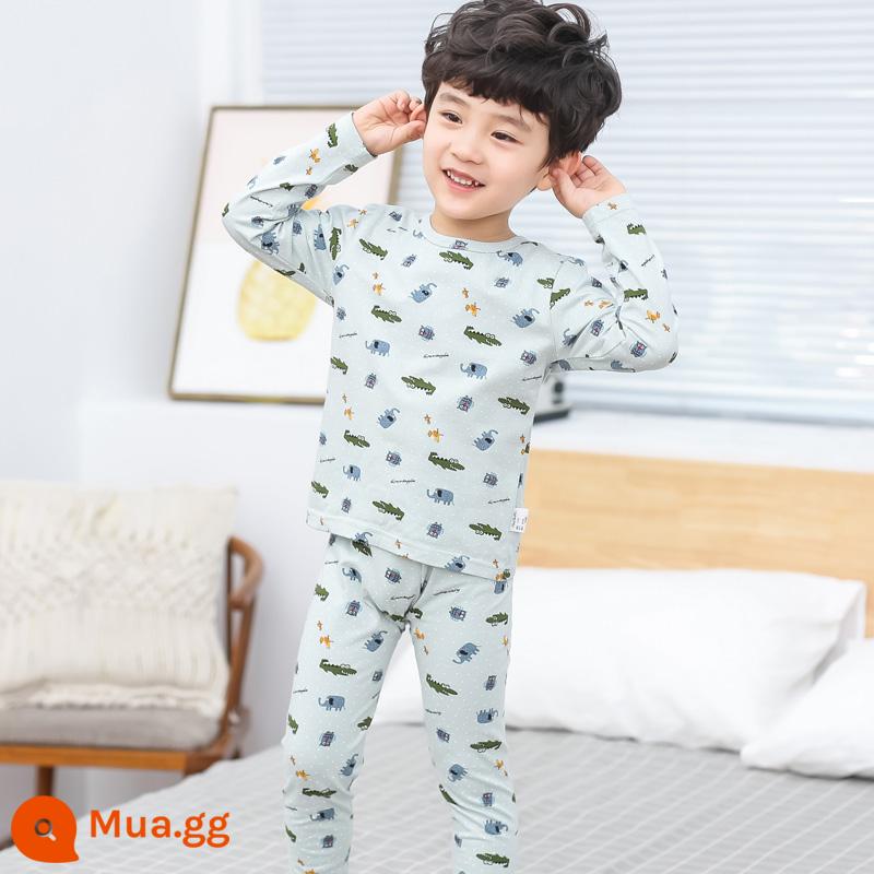 Bộ đồ lót trẻ em cotton nguyên chất bé trai quần áo mùa thu quần vệ sinh cotton bé áo len cotton đồ ngủ quần áo mặc ở nhà mùa xuân thu phần mỏng - Khối xây dựng động vật màu xám cát [Bông nguyên chất loại A]