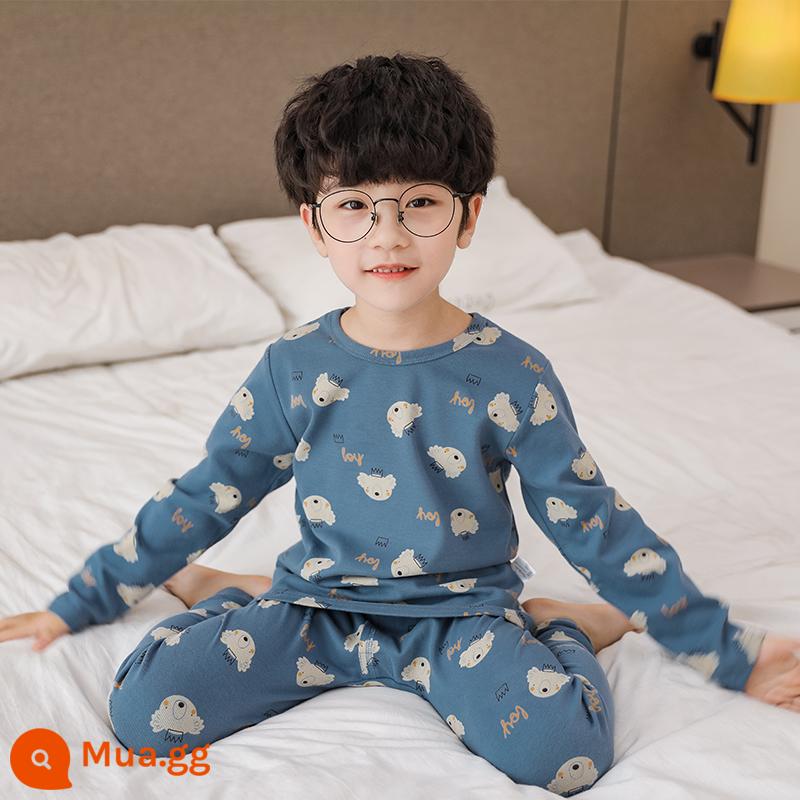 Bộ đồ lót trẻ em cotton nguyên chất bé trai quần áo mùa thu quần vệ sinh cotton bé áo len cotton đồ ngủ quần áo mặc ở nhà mùa xuân thu phần mỏng - Vương miện Koala xanh Ba Tư [Bông nguyên chất loại A dày]