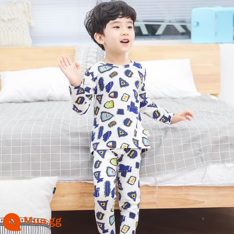 Bộ đồ lót trẻ em cotton nguyên chất bé trai quần áo mùa thu quần vệ sinh cotton bé áo len cotton đồ ngủ quần áo mặc ở nhà mùa xuân thu phần mỏng - Huy hiệu đá [Bông loại A]