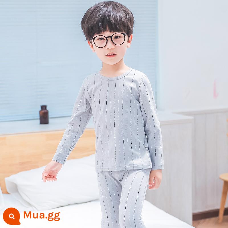 Bộ đồ lót trẻ em cotton nguyên chất bé trai quần áo mùa thu quần vệ sinh cotton bé áo len cotton đồ ngủ quần áo mặc ở nhà mùa xuân thu phần mỏng - Thị trấn đá đáy xám [Bông nguyên chất loại A]