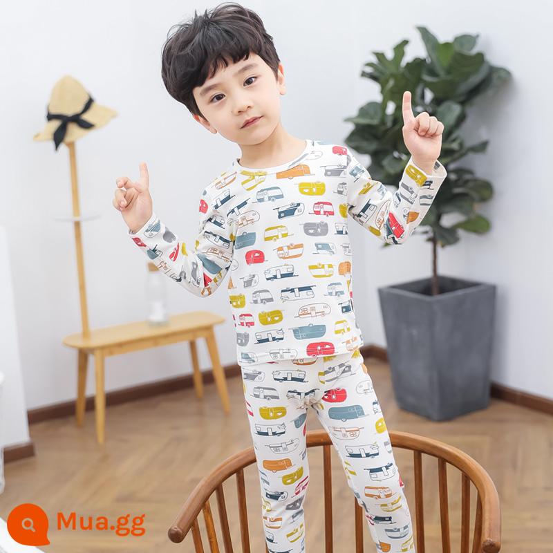 Bộ đồ lót trẻ em cotton nguyên chất bé trai quần áo mùa thu quần vệ sinh cotton bé áo len cotton đồ ngủ quần áo mặc ở nhà mùa xuân thu phần mỏng - Xe đạp điện thời trang [Bông nguyên chất loại A]