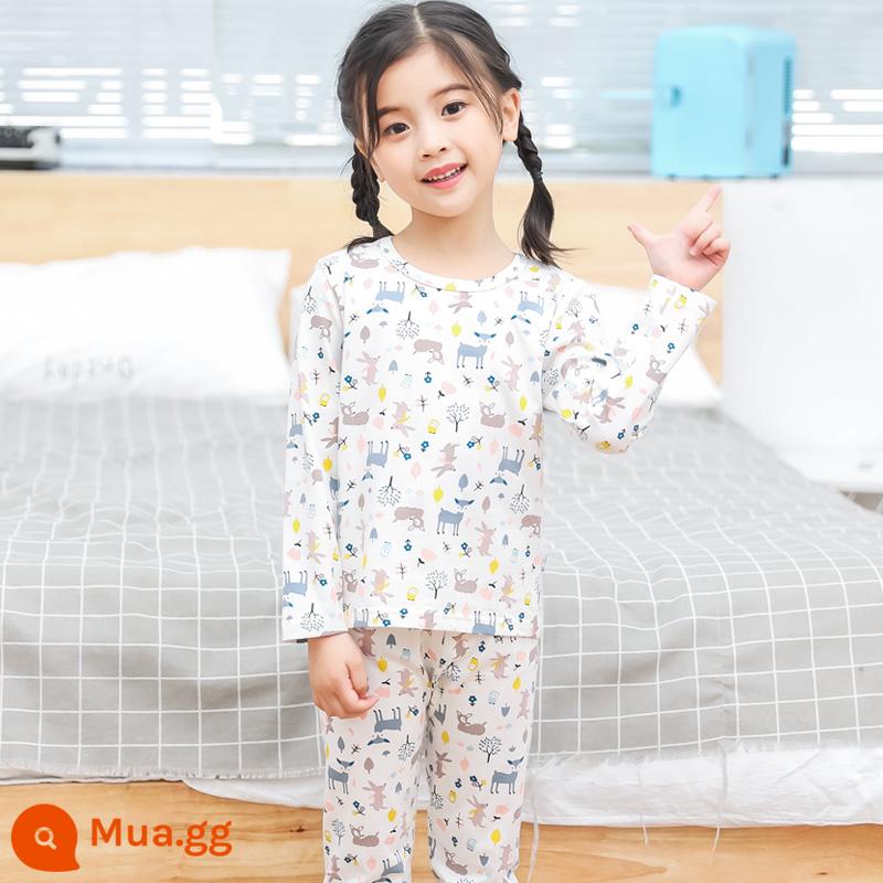 Bộ đồ lót trẻ em cotton nguyên chất bé trai quần áo mùa thu quần vệ sinh cotton bé áo len cotton đồ ngủ quần áo mặc ở nhà mùa xuân thu phần mỏng - Câu lạc bộ động vật vui vẻ [Bông nguyên chất loại A]