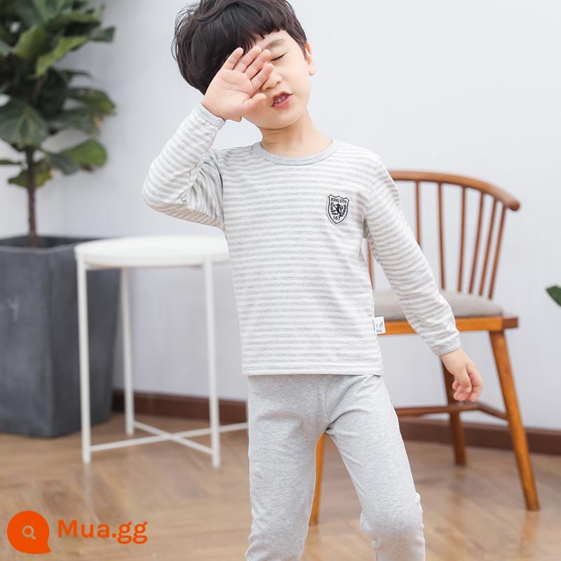 Bộ đồ lót trẻ em cotton nguyên chất bé trai quần áo mùa thu quần vệ sinh cotton bé áo len cotton đồ ngủ quần áo mặc ở nhà mùa xuân thu phần mỏng - Dải gai màu xám [Bông nguyên chất loại A]