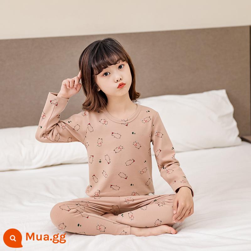 Bộ đồ lót trẻ em cotton nguyên chất bé trai quần áo mùa thu quần vệ sinh cotton bé áo len cotton đồ ngủ quần áo mặc ở nhà mùa xuân thu phần mỏng - Quế Gấu [Bông Nguyên Chất Loại A Dày]