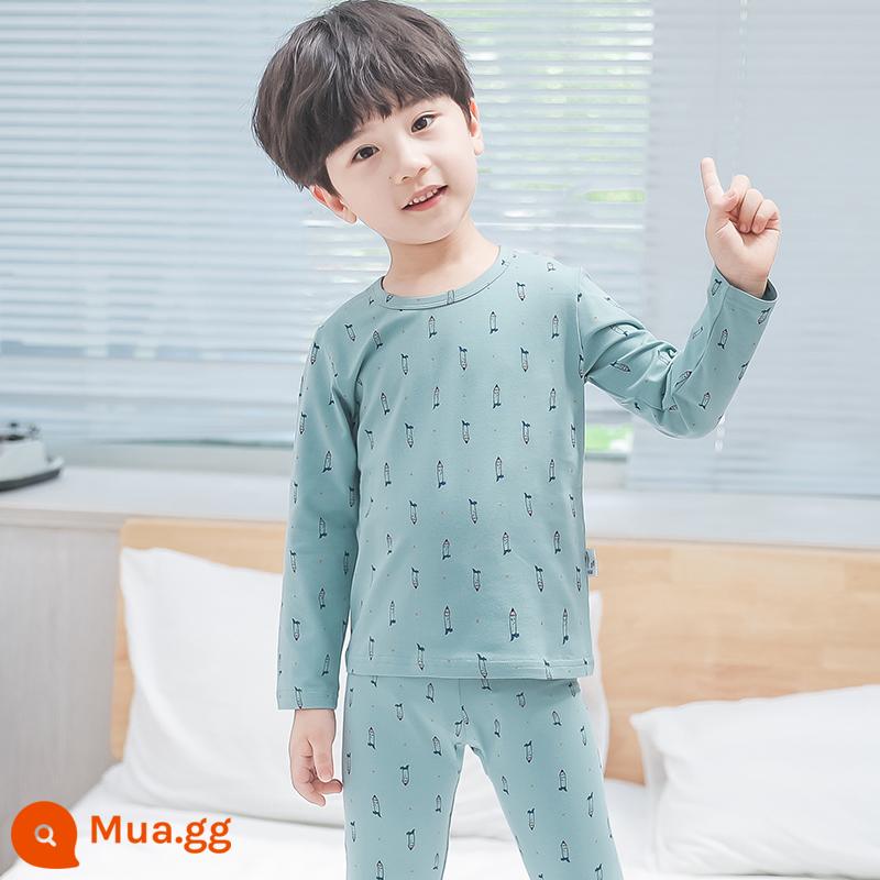 Bộ đồ lót trẻ em cotton nguyên chất bé trai quần áo mùa thu quần vệ sinh cotton bé áo len cotton đồ ngủ quần áo mặc ở nhà mùa xuân thu phần mỏng - Bút chì màu xám xanh đậm [Bông nguyên chất loại A]