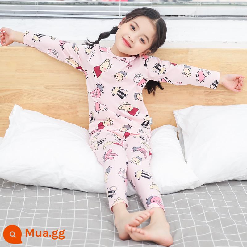 Bộ đồ lót trẻ em cotton nguyên chất bé trai quần áo mùa thu quần vệ sinh cotton bé áo len cotton đồ ngủ quần áo mặc ở nhà mùa xuân thu phần mỏng - Heo Peppa Hồng [Loại A Cotton Nguyên Chất]