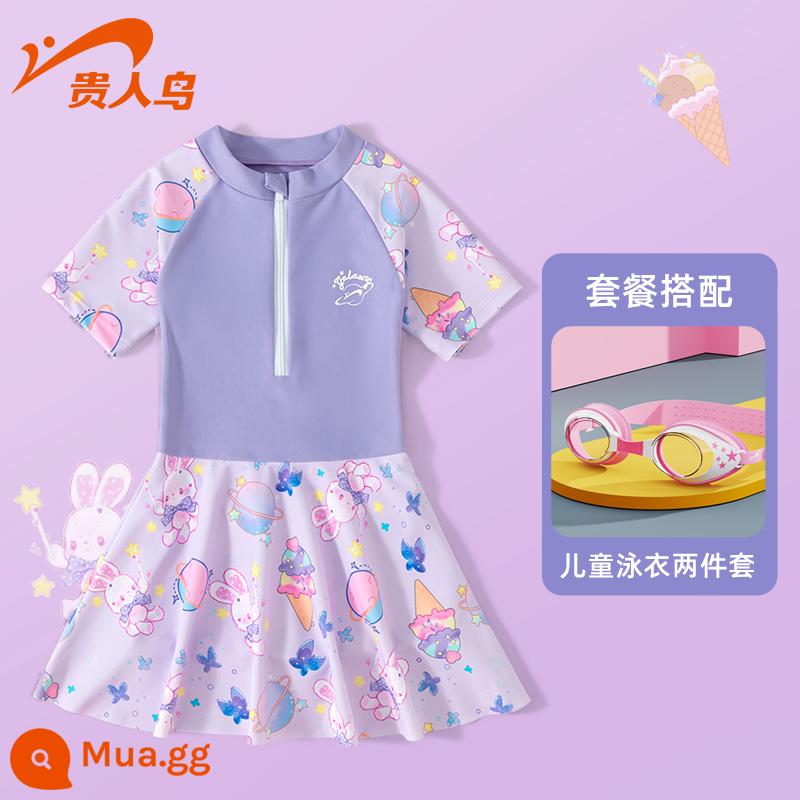 Áo tắm trẻ em Noble Bird 2023 New Girls Summer Big Boy Girl Baby Bơi một mảnh Kem chống nắng Suối nước nóng - Bộ đồ hai mảnh Vine Purple Planet Rabbit [Áo tắm + Kính bơi HD]