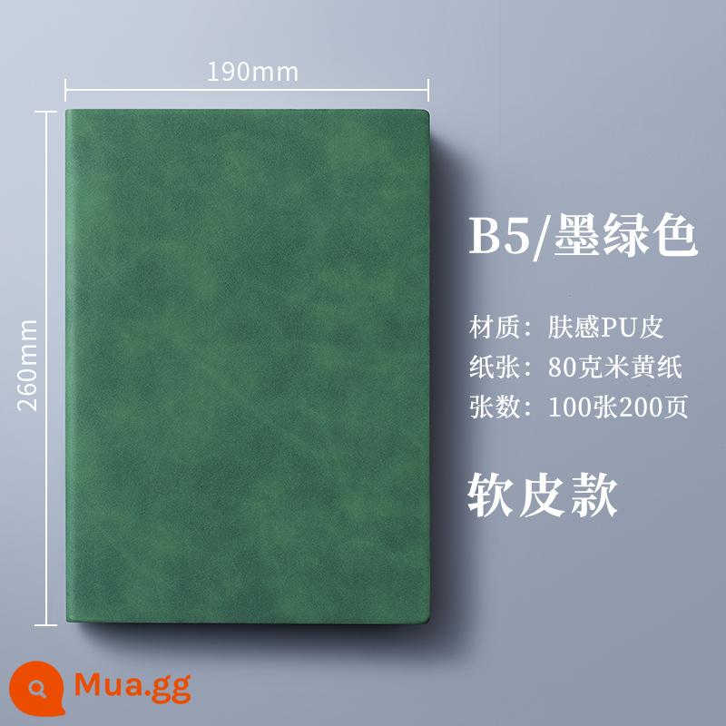 máy tính xách tay a5 có thể in tùy chỉnh LOGO khóa dày máy tính xách tay văn phòng kinh doanh có khắc nhật ký da đơn giản và tinh tế b5 sổ ghi chép cuộc họp lớn sổ làm việc da mềm notepad hộp quà tặng - B5 xanh đậm-200 trang (không khuy + bìa mềm)