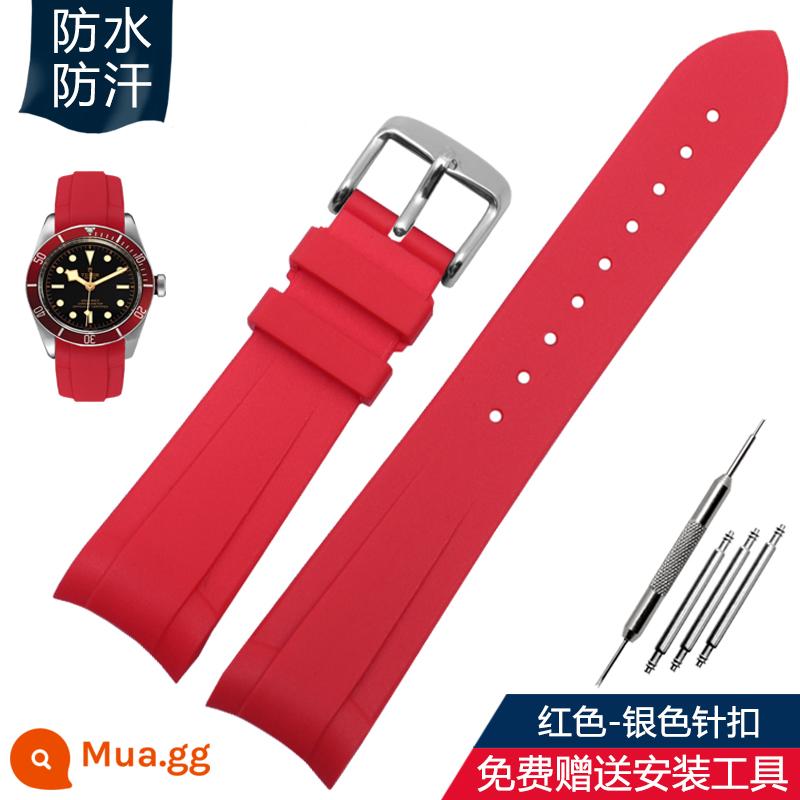 Thích hợp cho Tudor Biwan Thừa Kế Đồng Nhỏ Đồng Hoa Tudor Hoa Nhỏ Màu Đỏ Tudor Cao Su Silicone Dây Đeo Phụ Kiện - Khóa cài bạc đỏ