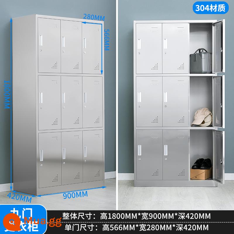 Tủ đựng đồ nhân viên bằng thép không gỉ 304 tủ lưu trữ tủ giày đa lưới tủ búp phê nhiều cửa tủ tùy chỉnh - Tủ đựng đồ 9 cánh inox 304