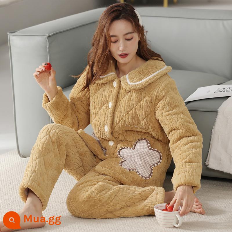 San Hô Trang Bộ Đồ Ngủ Nữ Mùa Đông Plus Nhung Dày 3 Lớp Cotton Phù Hợp Với Nữ 2022 Mới Ấm Nhà Quần Áo - AP3322 Nghệ