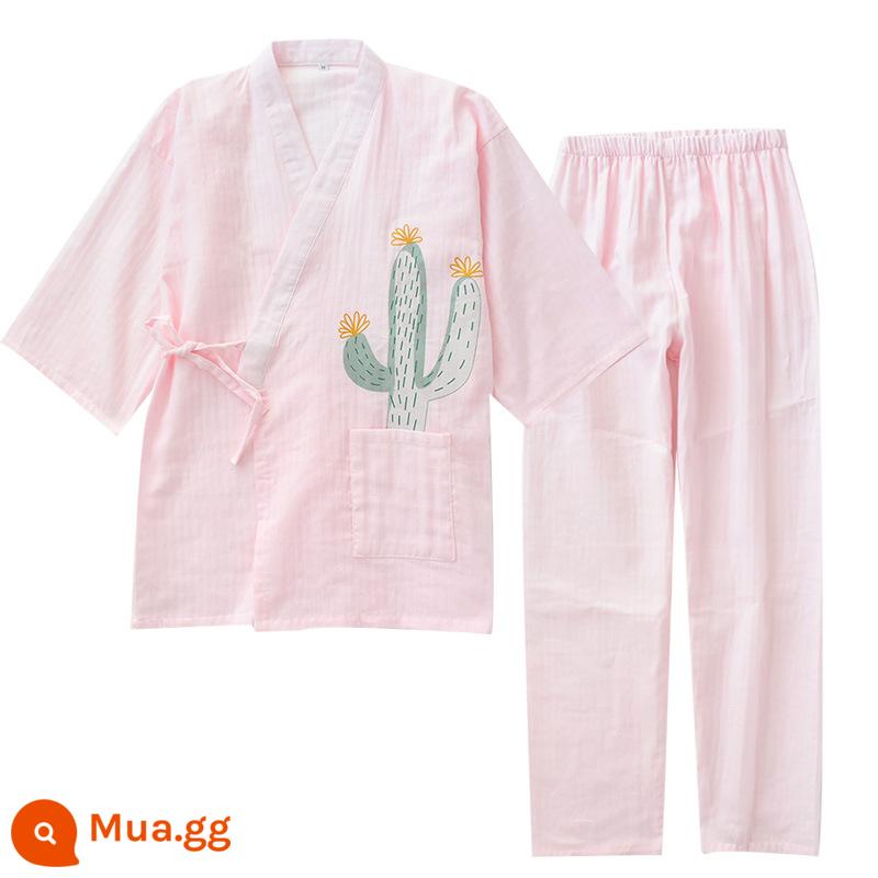 Nhật Bản tươi Kimono Pyjamas Nữ Mùa xuân và Autumn Air -Chiped Seven -Point Sleeve Cotton Garenze Beauty Home Sweat - Bột kimono xương rồng màu rắn