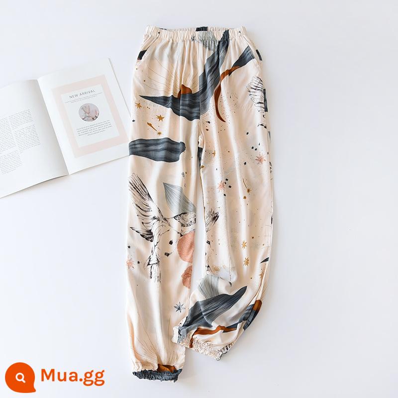 Quần áo pyjamas cotton và lụa trong mùa hè cotton tinh khiết cotton lụa lụa chống đèn lồng -mosquito mặc quần áo bông nhân tạo và quần tại nhà mùa thu - Quần sọc H bầu trời đầy sao