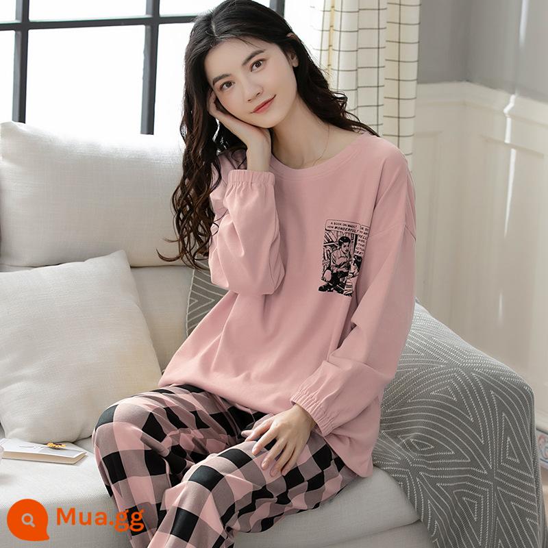 Pyjamas Bà 2022 Mới mùa thu mới Cotton Long Long Sleeves dễ thương Red Red Home Dịch vụ nhà mới có thể được mặc vào mùa đông - Tương đậu YUE8630