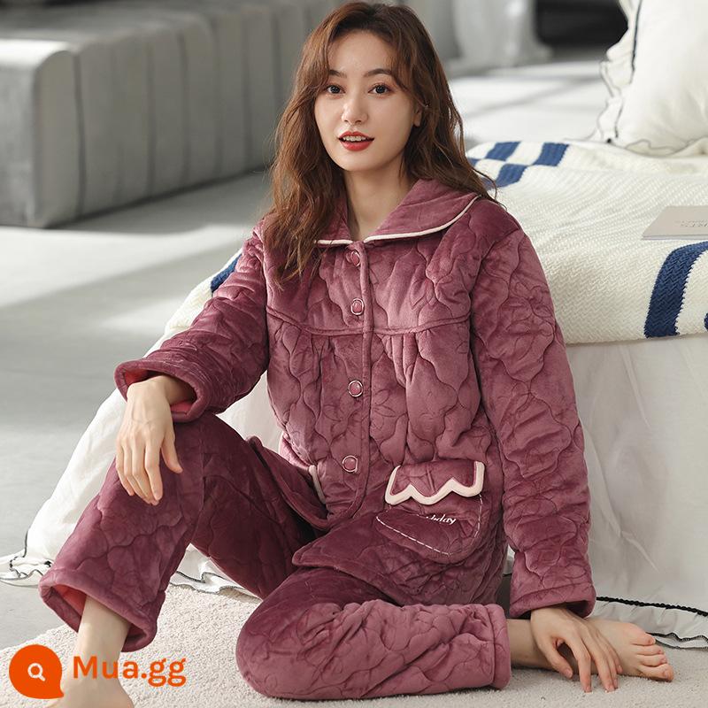 Pyjamas Winter's Winter Warm Fhamine ba -layer Cotton dày đặc và áo khoác Cotton Cotton Coral Velvet House Set - GZ182202