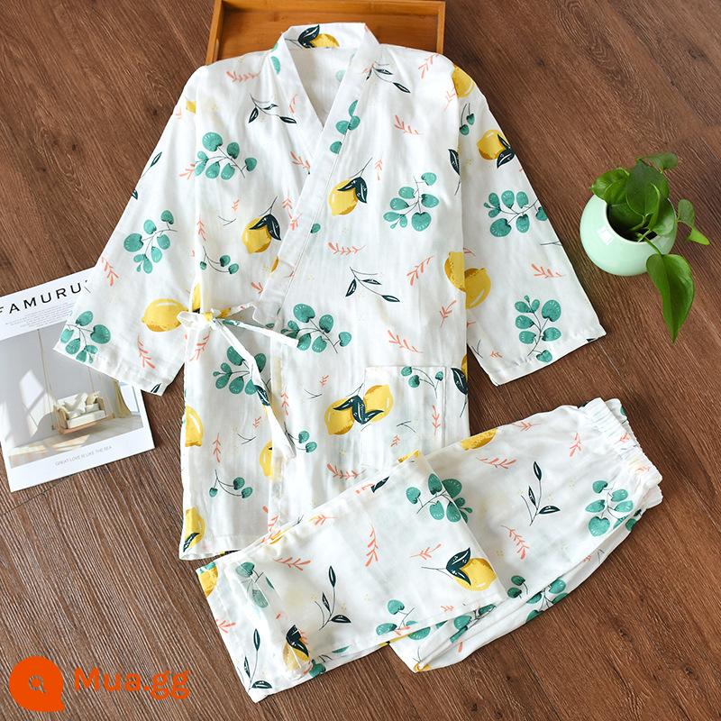 Nhật Bản tươi Kimono Pyjamas Nữ Mùa xuân và Autumn Air -Chiped Seven -Point Sleeve Cotton Garenze Beauty Home Sweat - xoài trắng