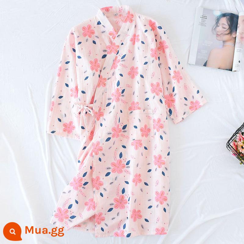 Nhật Bản tươi Kimono Pyjamas Nữ Mùa xuân và Autumn Air -Chiped Seven -Point Sleeve Cotton Garenze Beauty Home Sweat - Hoa nền (áo choàng)