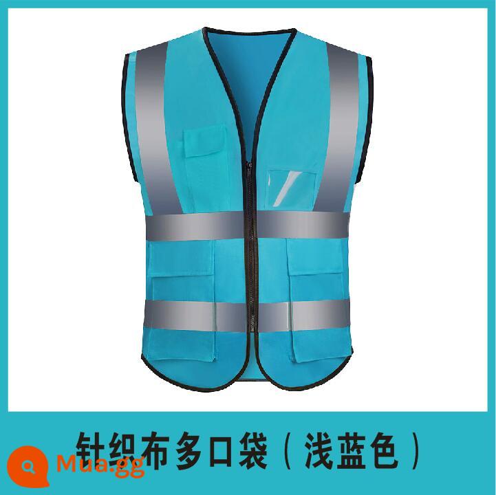 Áo vest an toàn phản quang Áo phản quang công trường xây dựng xe giao thông xây dựng túi em bé áo khoác vệ sinh áo liền quần tùy chỉnh - Mẫu nhiều túi (xanh nhạt)