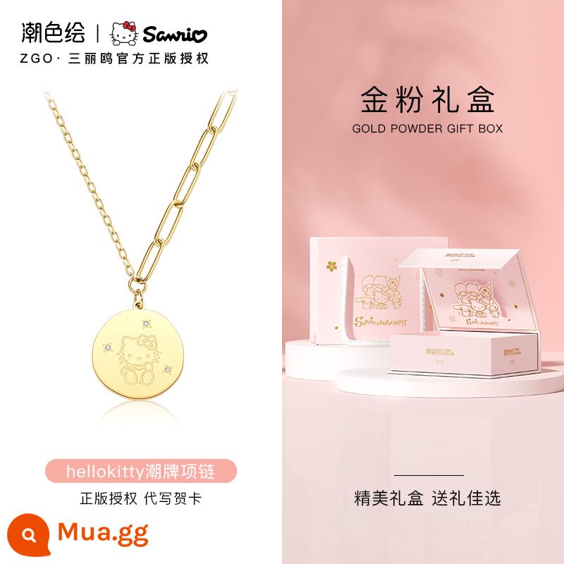 Màu hợp thời trang được sơn Sanrio HelloKitty áo len chuỗi ánh sáng sang trọng thích hợp vòng cổ bạc sterling vòng cổ nữ món quà sinh nhật năm mới - 3008-Dây chuyền vàng Hello [chất liệu thép titan, hộp quà]