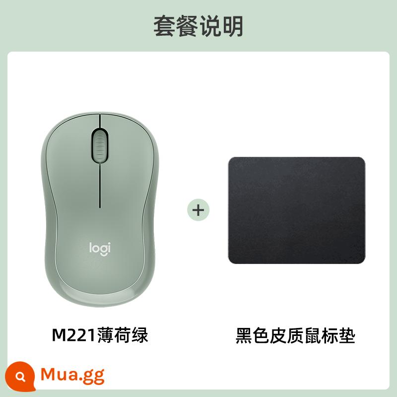 Logitech M221 Silent Chuột Không Dây Chuột Văn Phòng Laptop Bé Gái Hồng Pin Bộ Bàn Phím 20 - M221 Xanh bạc hà + Bàn di chuột bằng da màu đen*