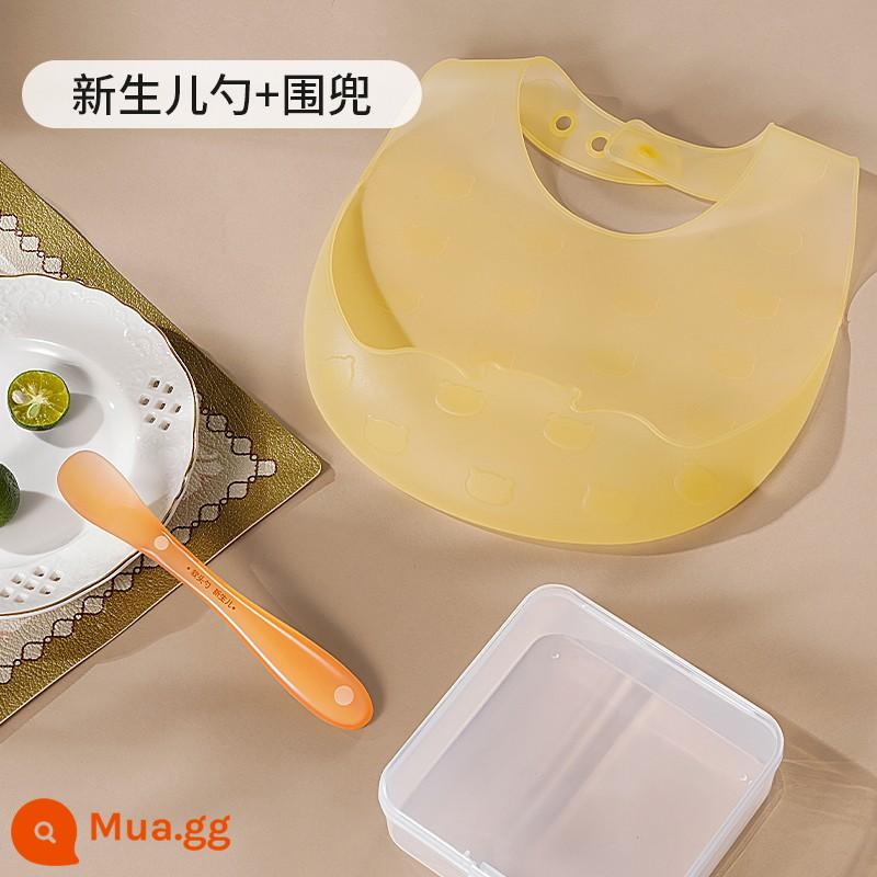 Thìa silicone Sentaole thìa ăn dặm cho bé sơ sinh từ 6 tháng tuổi trở lên thìa silicone mềm cho bé - Thìa sơ sinh + yếm gấu nhẹ [hộp đựng miễn phí] [Sentola]