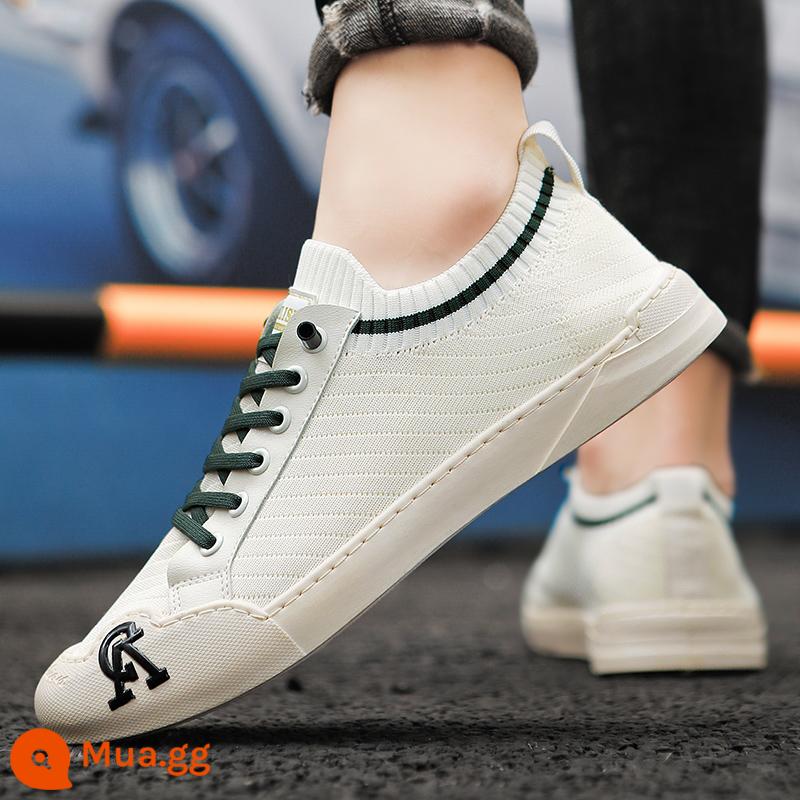 Giày Slip-On Nam Mùa Hè Thoáng Khí Mỏng Làm Việc Giày Vải Bay Dệt Giày Nam Thể Thao Phẳng giày Chống Trơn Trượt - Màu trắng nhạt (phong cách trẻ trung)