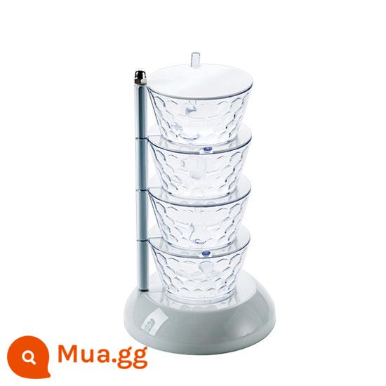 Lắc âm thanh hộp gia vị quay ba chiều hộp gia vị nhà bếp giá gia vị kết hợp muối shaker vật dụng nhà bếp hộ gia đình Daquan - Trắng 4 lớp