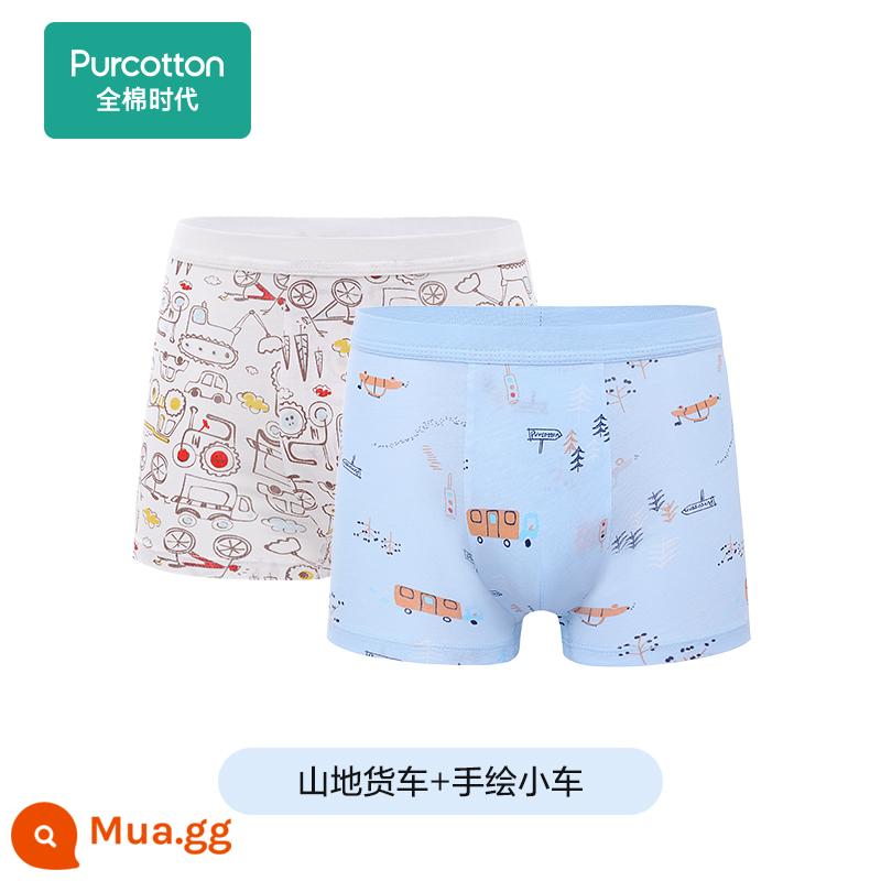 Cotton Thời Đại Quần Lót Boxer Bé Trai Quần Lót Trẻ Em Nam Cotton Cho Bé Boxer Nam Mới 2 Gói - [Boy's Boxer] Xe tải leo núi + Xe vẽ tay