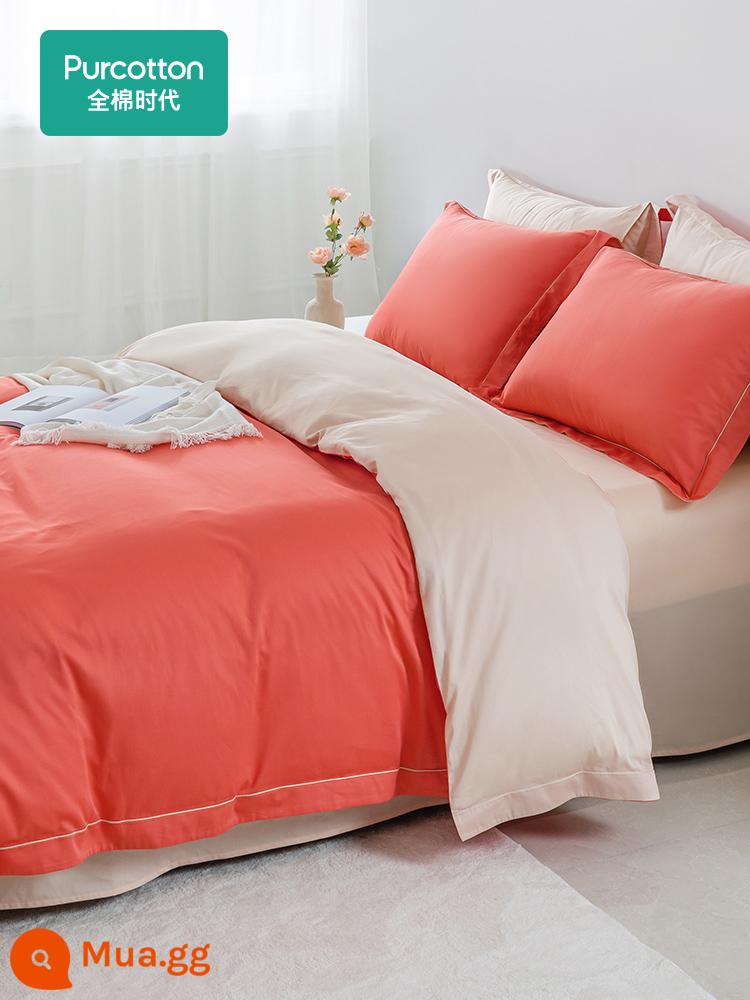 Cotton Kỷ Nguyên 60 Bá Tước Satin Bộ 4 Món 100% Cotton Mượt Giường Vỏ Chăn Bộ Chăn Ga Gối - Màu đỏ hạnh phúc tối thượng [60S Satin]