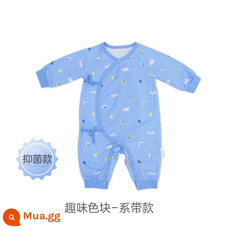 Bộ áo liền quần cotton thời đại cho bé mùa xuân và mùa thu cotton gạc nguyên chất kháng khuẩn Bộ áo liền quần trẻ sơ sinh và quần áo tu sĩ đi ra ngoài - Gạc kháng khuẩn-Khối màu thú vị