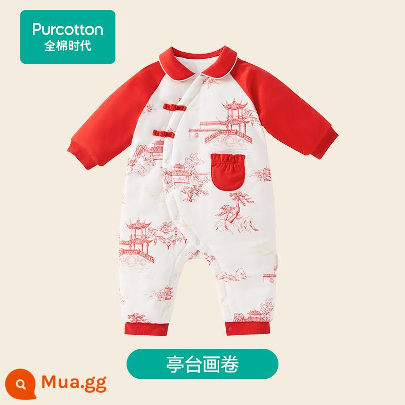 Quần áo cotton thời trang năm mới cho bé, áo liền quần mùa đông, quần áo chúc mừng năm mới cho bé, quần áo đi chơi dày dặn giữ ấm - Cuộn gian hàng