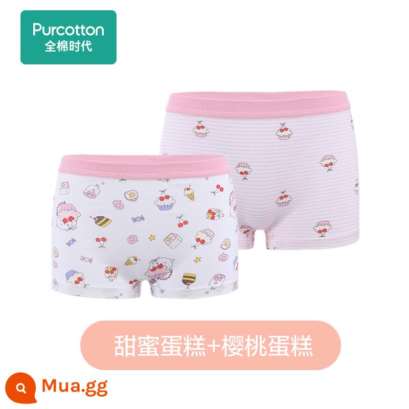 Thời đại cotton, đồ lót trẻ em boxer bé gái lớn, đồ lót nữ không quần đùi, quần boxer trẻ em, boxer cotton nguyên chất mùa xuân - [Góc vuông dành cho các cô gái] Bánh ngọt + Bánh anh đào