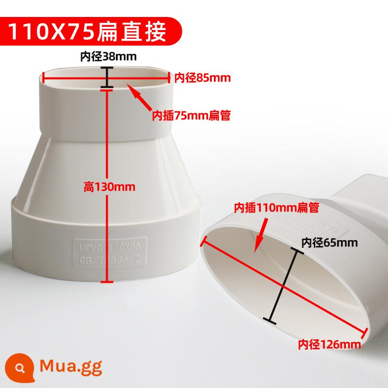 Phụ kiện đường ống phẳng PVC 110 ống hình bầu dục phụ kiện phẳng phòng thay đồ nhà vệ sinh dịch chuyển miệng phẳng thoát nước ống thoát nước - Trực tiếp phẳng 110X75