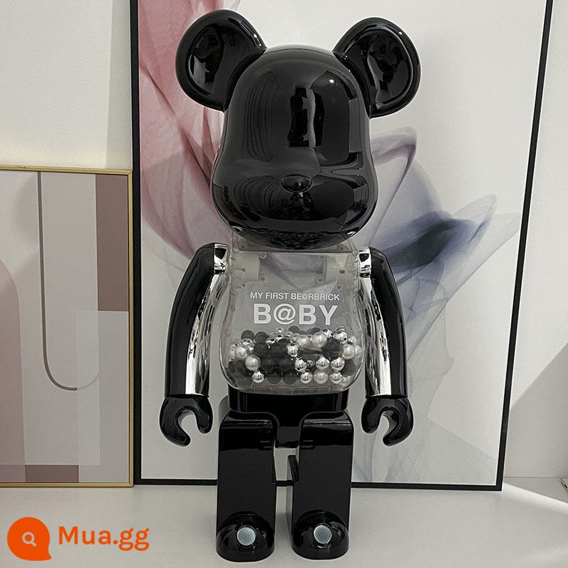 Bearbrick1000% bạo lực gấu khối xây gấu mẫu phòng khách lớn trang trí hợp thời trang búp bê búp bê quà tặng sinh nhật - Bạc mạ điện đen