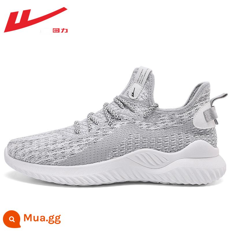 Giày nam trở về mùa hè. Giày da đen thoáng khí - Thân trên thoáng khí Flyknit 497-màu xám