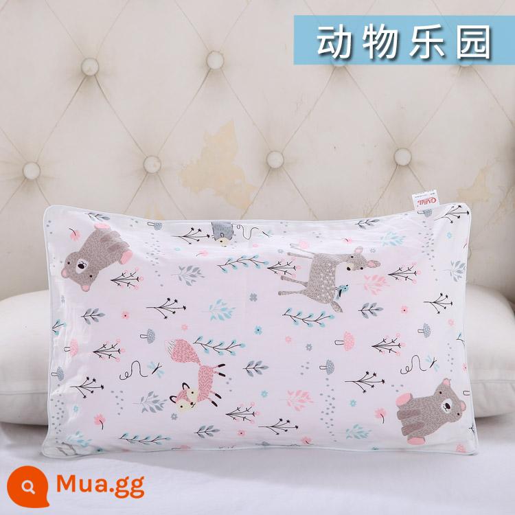 Nguyên chất cotton trẻ em Áo gối hoạt hình cotton cho bé học sinh mẫu giáo dây kéo áo gối nam nữ vỏ gối nhỏ dễ thương - thiên đường động vật màu xanh