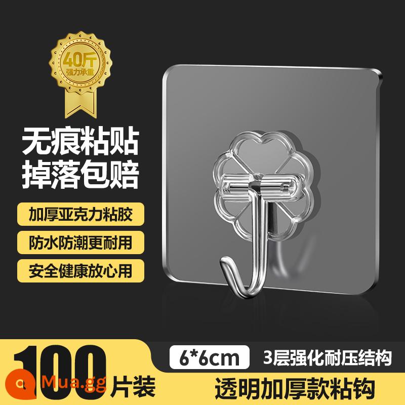 Móc treo tường viscose mạnh mẽ treo tường chịu lực hút liền mạch giá đỡ móng tay nhà bếp không cần móc dính dính móc - Chất kết dính mạnh mẽ trong suốt [100 miếng]