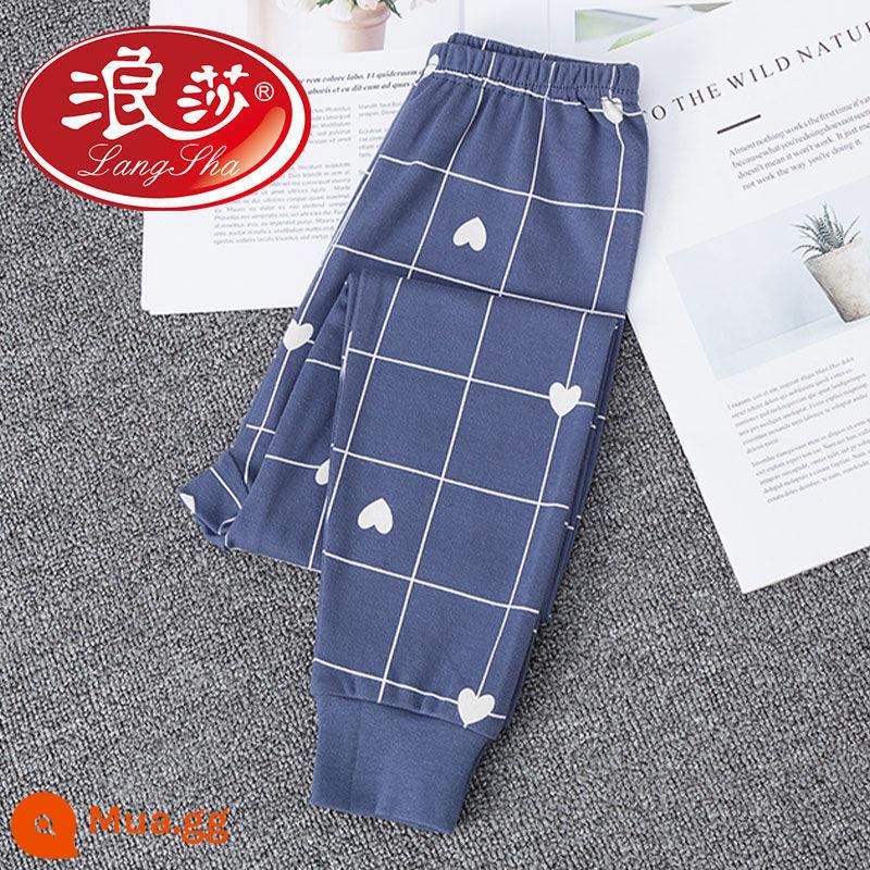 Langsha quần cotton nguyên chất vệ sinh bé trai mặc bên trong hộ gia đình trẻ em quần đơn ấm vừa và lớn quần len cotton cho trẻ em quần pyjama bé trai - biển xanh